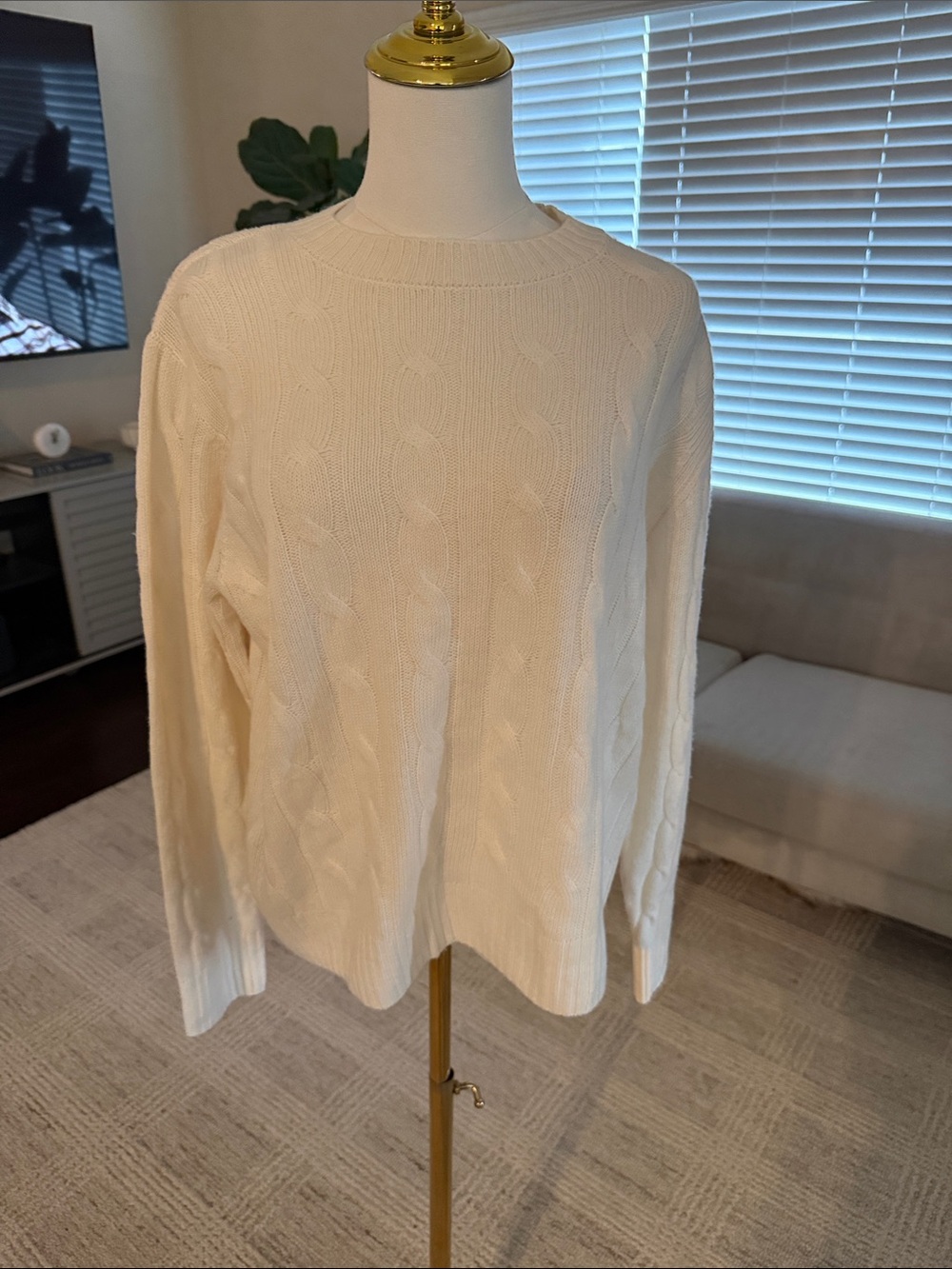 Mango Cream Cable Knit Crewneck Sweater